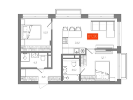 Продается 2-комнатная квартира  Квартал ЩА, сек 2.1, 61.3  м&sup2;, 11390000 рублей