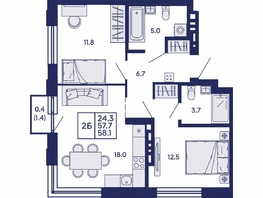 Продается 2-комнатная квартира ЖК Сила леса, корп 2, 58.1  м&sup2;, 9100000 рублей