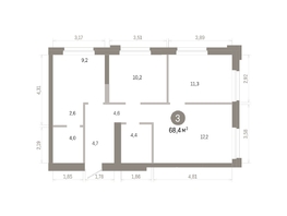 Продается 3-комнатная квартира ЖК Город на озере, 68.35  м&sup2;, 12980000 рублей