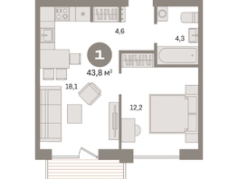 Продается 1-комнатная квартира ЖК Пшеница, дом 2.2, 43.83  м&sup2;, 6620000 рублей