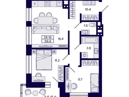Продается 2-комнатная квартира ЖК Сподвижники, дом 1, 56  м&sup2;, 7600000 рублей