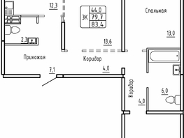 Продается 3-комнатная квартира ЖК Самоцветы, Бирюза дом 1, 83.4  м&sup2;, 7500000 рублей