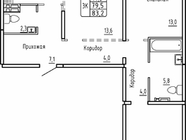 Продается 3-комнатная квартира ЖК Самоцветы, Бирюза дом 1, 83.2  м&sup2;, 7850000 рублей