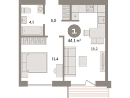Продается 1-комнатная квартира ЖК Пшеница, дом 2.2, 44.09  м&sup2;, 6320000 рублей