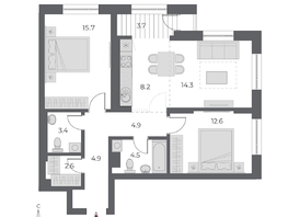 Продается 3-комнатная квартира ЖК ОСКАР, дом 1, 74.6  м&sup2;, 15770000 рублей