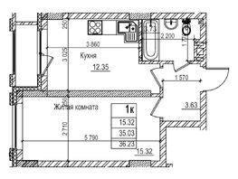 Продается 1-комнатная квартира ЖК Чернышевский, корп 3.3, 35  м&sup2;, 7150000 рублей