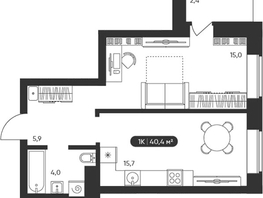Продается 1-комнатная квартира ЖК Черемушки на Приморской, 40.4  м&sup2;, 6200000 рублей