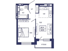 Продается 2-комнатная квартира ЖК Сподвижники, дом 2, 40.5  м&sup2;, 6950000 рублей