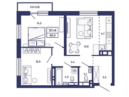 Продается 3-комнатная квартира ЖК Сподвижники, дом 2, 62.6  м&sup2;, 7400000 рублей