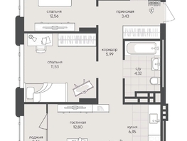Продается 2-комнатная квартира ЖК Новый Кедровый, дом 2, 64.47  м&sup2;, 11150000 рублей