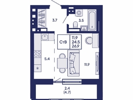 Продается Студия ЖК Горизонт, дом 2, 26.9  м&sup2;, 5750000 рублей