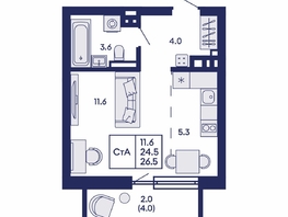 Продается Студия ЖК Горизонт, дом 2, 26.5  м&sup2;, 5700000 рублей