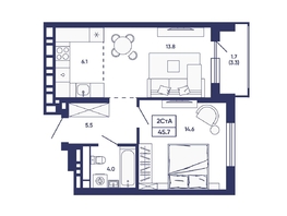 Продается 2-комнатная квартира ЖК Сподвижники, дом 3, 45.7  м&sup2;, 7200000 рублей