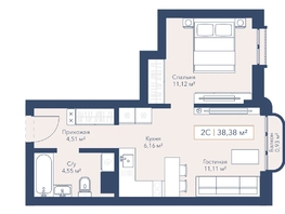 Продается 1-комнатная квартира ЖК Виларт, дом 2, 38.38  м&sup2;, 10000000 рублей