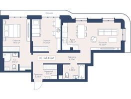 Продается 2-комнатная квартира ЖК Виларт, дом 2, 68.84  м&sup2;, 14700000 рублей