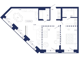Продается 2-комнатная квартира ЖК Юнити Центр, 77.5  м&sup2;, 18700000 рублей