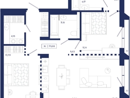 Продается 2-комнатная квартира ЖК Юнити Центр, 79.08  м&sup2;, 19500000 рублей
