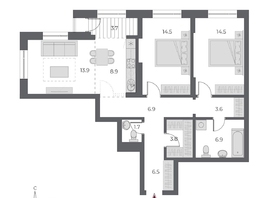 Продается 3-комнатная квартира ЖК ОСКАР, дом 1, 84.7  м&sup2;, 17770000 рублей