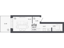 Продается Студия ЖК Квартал 54, дом 1, 26.37  м&sup2;, 5872000 рублей