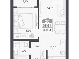 Продается 2-комнатная квартира ЖК Квартал 54, дом 1, 35.94  м&sup2;, 7132000 рублей