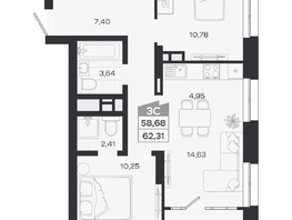 Продается 3-комнатная квартира ЖК Квартал 54, дом 1, 58.68  м&sup2;, 9887000 рублей