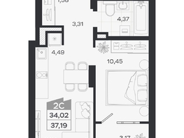 Продается 2-комнатная квартира ЖК Квартал 54, дом 1, 34.02  м&sup2;, 6851000 рублей