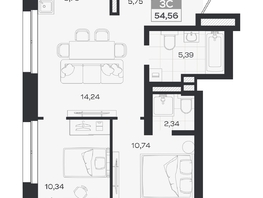Продается 3-комнатная квартира ЖК Квартал 54, дом 1, 54.56  м&sup2;, 9411000 рублей