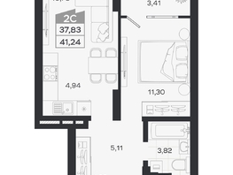 Продается 2-комнатная квартира ЖК Квартал 54, дом 1, 37.83  м&sup2;, 7313000 рублей