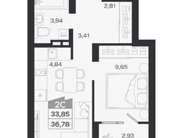 Продается 2-комнатная квартира ЖК Квартал 54, дом 1, 33.85  м&sup2;, 7001000 рублей