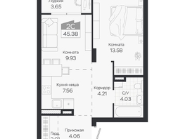 Продается 2-комнатная квартира ЖК Базилик, дом 3, 45.38  м&sup2;, 7681000 рублей