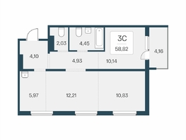 Продается 3-комнатная квартира ЖК Эко-квартал на Кедровой, дом 6, 58.82  м&sup2;, 6576000 рублей