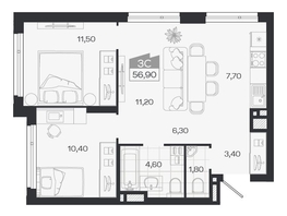Продается 3-комнатная квартира ЖК Ясный берег, дом 33, 56.9  м&sup2;, 9670000 рублей