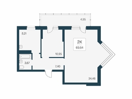 Продается 2-комнатная квартира ЖК Расцветай на Бугринской роще, 69.64  м&sup2;, 8977500 рублей
