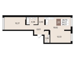 Продается 2-комнатная квартира ЖК Роза ветров, 64.17  м&sup2;, 8944630 рублей
