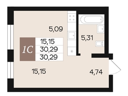 Продается 1-комнатная квартира ЖК Роза ветров, 30.29  м&sup2;, 5820000 рублей