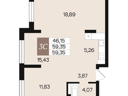 Продается 3-комнатная квартира ЖК Роза ветров, 59.35  м&sup2;, 10600000 рублей