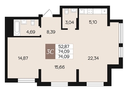 Продается 3-комнатная квартира ЖК Роза ветров, 74.09  м&sup2;, 10101240 рублей