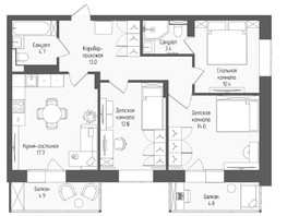 Продается 4-комнатная квартира ЖК Тетрис, корпус 1, 77.6  м&sup2;, 13159000 рублей