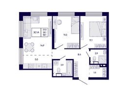 Продается 3-комнатная квартира ЖК Цитатум, 59.1  м&sup2;, 11700000 рублей