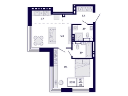 Продается 2-комнатная квартира ЖК Цитатум, 47.6  м&sup2;, 9050000 рублей