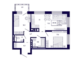 Продается 3-комнатная квартира ЖК Цитатум, 55.6  м&sup2;, 11400000 рублей