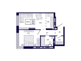 Продается 2-комнатная квартира ЖК Цитатум, 39.8  м&sup2;, 7650000 рублей