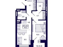 Продается 2-комнатная квартира ЖК Сподвижники, дом 1, 43.2  м&sup2;, 6500000 рублей