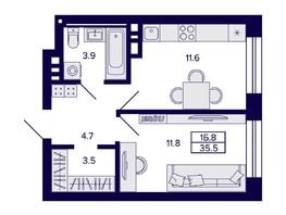 Продается 1-комнатная квартира ЖК Сподвижники, дом 1, 35.5  м&sup2;, 5600000 рублей