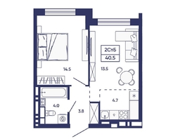 Продается 2-комнатная квартира ЖК Сподвижники, дом 2, 40.5  м&sup2;, 5300000 рублей