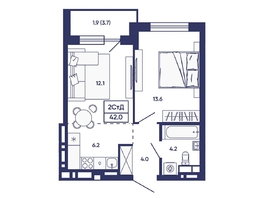 Продается 2-комнатная квартира ЖК Сподвижники, дом 2, 42  м&sup2;, 5550000 рублей