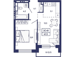 Продается 2-комнатная квартира ЖК Сподвижники, дом 2, 41.5  м&sup2;, 5450000 рублей
