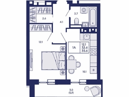 Продается 1-комнатная квартира ЖК Горизонт, дом 2, 35.6  м&sup2;, 6650000 рублей