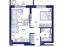 Продается 2-комнатная квартира ЖК Горизонт, дом 2, 38.9  м&sup2;, 6850000 рублей