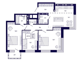 Продается 4-комнатная квартира ЖК Цитатум, 87  м&sup2;, 14850000 рублей